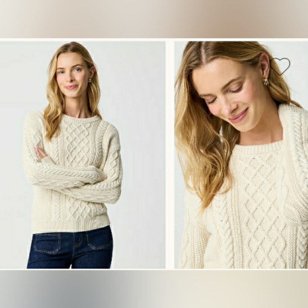 NWT J.Crew Cable Crewneck Sweater Medium. CN045 fisherman